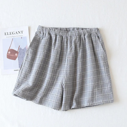 Spring and summer men's new style 100% cotton crepe shorts casual couple pajamas men and women solid color plus size home pants