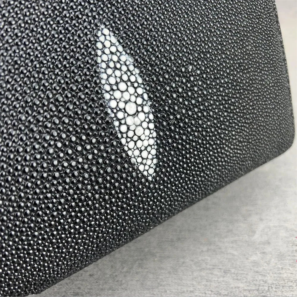 Authentic Sand Polish Stingray Skin Business Zip Lock Wristlet Clutch, Genuine Exotic Leather Black Card Purse for Men