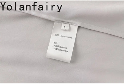YOLANFAIRY 93% Real Mulberry Silk Shirts for Women Spring 2026 Elegant Solid Long Sleeve Shirt Woman Top Ribbon OL Blouses Trend
