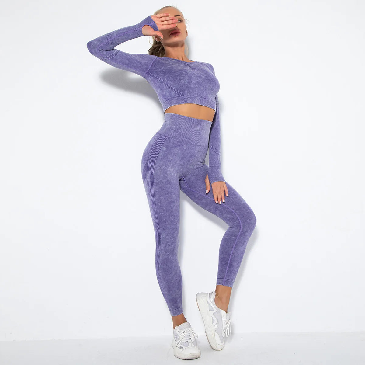 Women Seamless Tracksuit Yoga Set 2PCS Workout Clothes Athletic Wear Gym Legging Fitness Bra Crop Top Long Sleeve Sports Suits