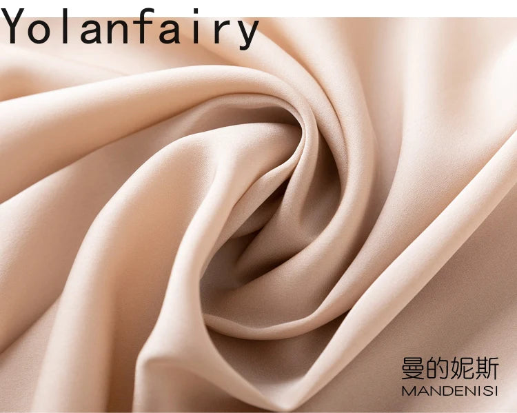 YOLANFAIRY 19momme 93% Mulberry Silk Spaghetti Strap Dress for Women Elegant Mid-length Sexy Real Silk Summer Dresses Woman 원피스