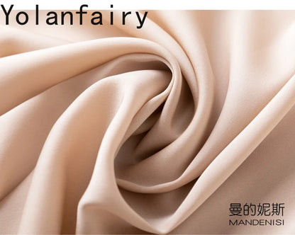 YOLANFAIRY 19momme 93% Mulberry Silk Spaghetti Strap Dress for Women Elegant Mid-length Sexy Real Silk Summer Dresses Woman 원피스