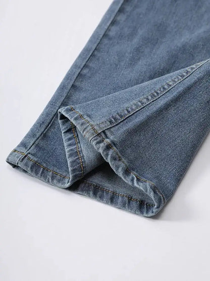 DEAT Fashion Fold Over Waist Flare Jeans Women's Low Waist Slim Light Blue Denim Pants Summer New