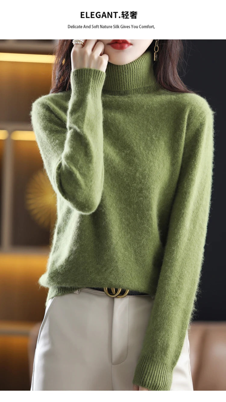 LHZSYY Winter Women Sweater Solid 100%Mink Cashmere Turtleneck Knitted Pullovers Slim Soft Warm Female Long Sleeve 23  Color