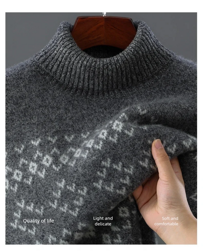 New 100% Pure Wool Cashmere Men's O-neck Pullover 2025 Autumn/Winter Color Matching Top Casual Thick Fashion Large Size Jacket