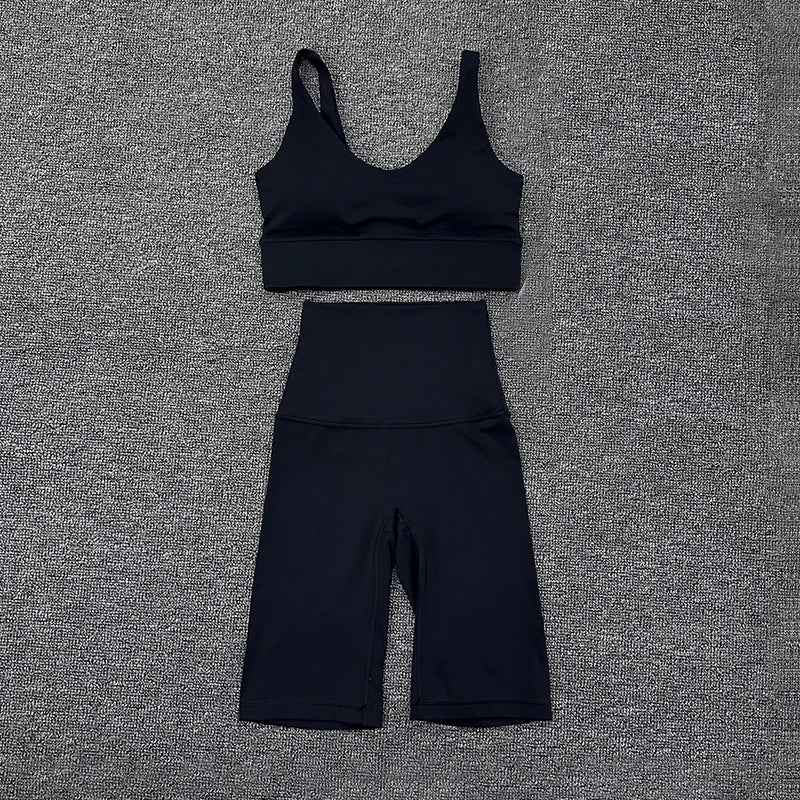 SOISOU Nylon Short Sets Womens Clothing Sports Bra Cycling Shorts Workout Set Women's Tracksuit Gym Yoga Sexy Outfit Women 2023