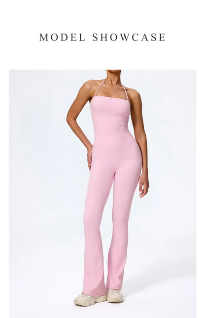 New Summer Women Sleeveless Yoga Jumpsuit Female Gym Flared Overalls Neck-hanging Backless Sportswear Sport Outfit For Woman
