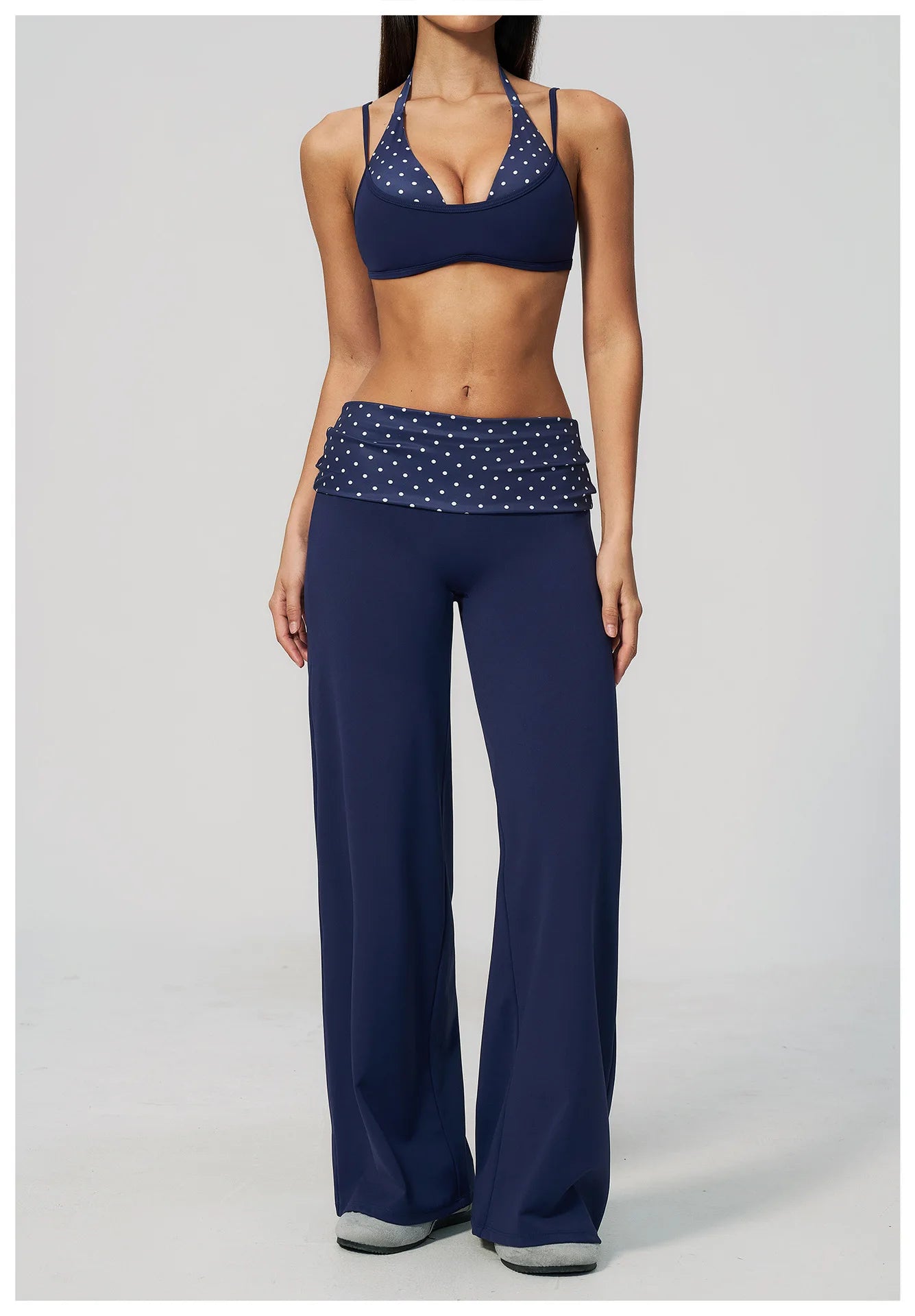 Custom LOGO women's sports trousers retro splicing polka dots folded waist fitness hip lift abdomen yoga trousers
