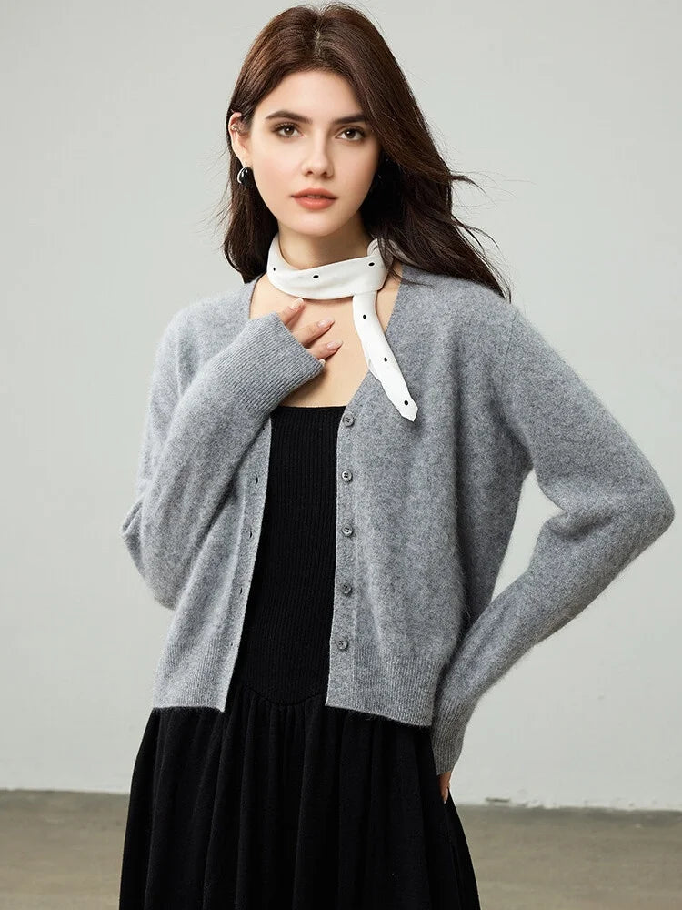 SuyaDream, Cardigans For Woman, Fleece Wool, V Neck, Soft Cozy Sweaters, 100%Wool, 2025 Fall Winter Jackets