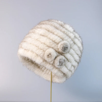 New fashion Genuine real natural women's knitted Mink Fur Hat  hand made knit Fashion Winter Headgear  brimless cap