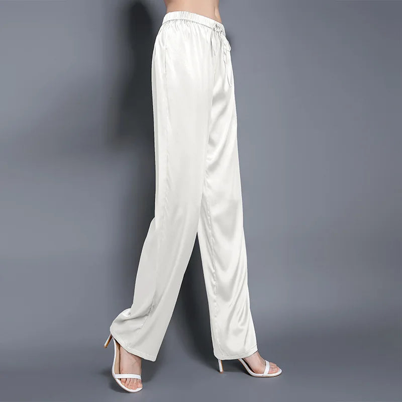 YOLANFAIRY Casual Wide Leg Pants Summer 95% Real Mulberry Silk Women's Pants Korean Loose Trousers Woman Silk Pants Full Length