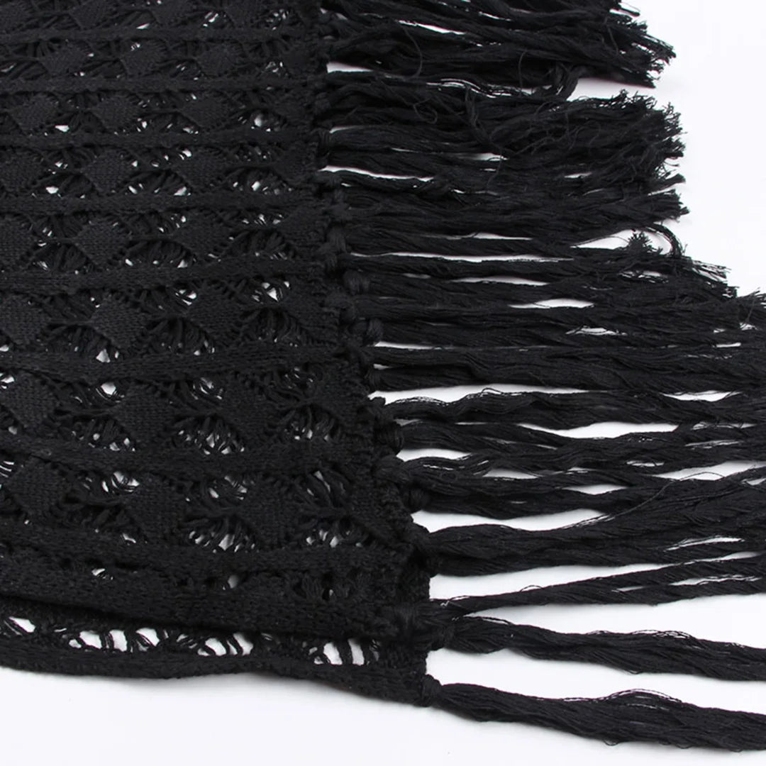 S- XL Sexy Hollow Out Fringe Tassel Knitted Crochet Tunic Beach Cover Up Cover-ups Beach Dress Beach Wear Beachwear Female V3800