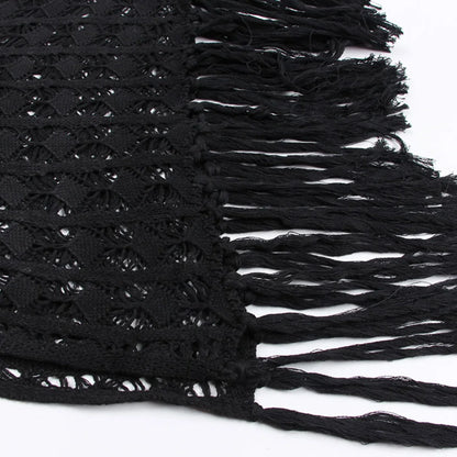 S- XL Sexy Hollow Out Fringe Tassel Knitted Crochet Tunic Beach Cover Up Cover-ups Beach Dress Beach Wear Beachwear Female V3800