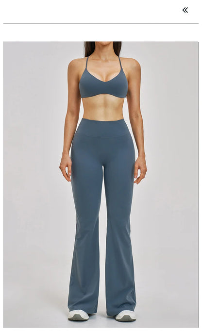 TRY TO BN Women's Tracksuit 2 Pieces Yoga Set Back Y Bra High Waist Leggings Flare Fitness Sportwear Workout Running Gym Clothes