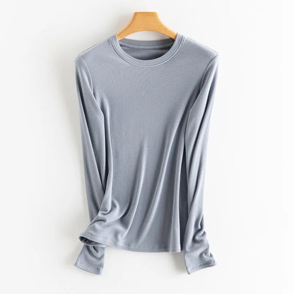 SuyaDream, Women Bottoming T Shirt, Silk Viscose Blend, Long Sleeves, Solid Basic Thermal  Shirt, 2024 Autumn Winter Top