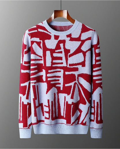New Men's Sweater 100% Cashmere Autumn Winter Fashion Knitted Jacquard Pullover Color blocked O-Neck Thickened Men's Wear Top