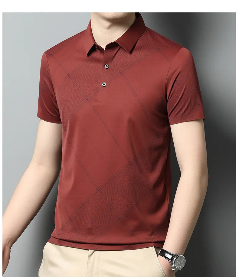 YOLANFAIRY Mulberry Silk T Shirt Men Polo Shirt Mens Shirts Short Sleeves Polos Hombre Manga Corta Summer Mens Clothing 2024