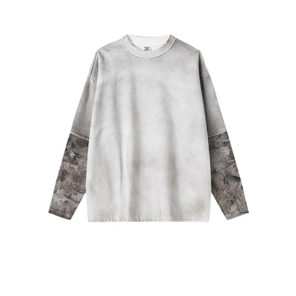 Custom LOGO Men's 2025 Autumn New 340G fleece-lined Fake Two-piece Camouflage Sweater T-Shirt Casual Pants Set