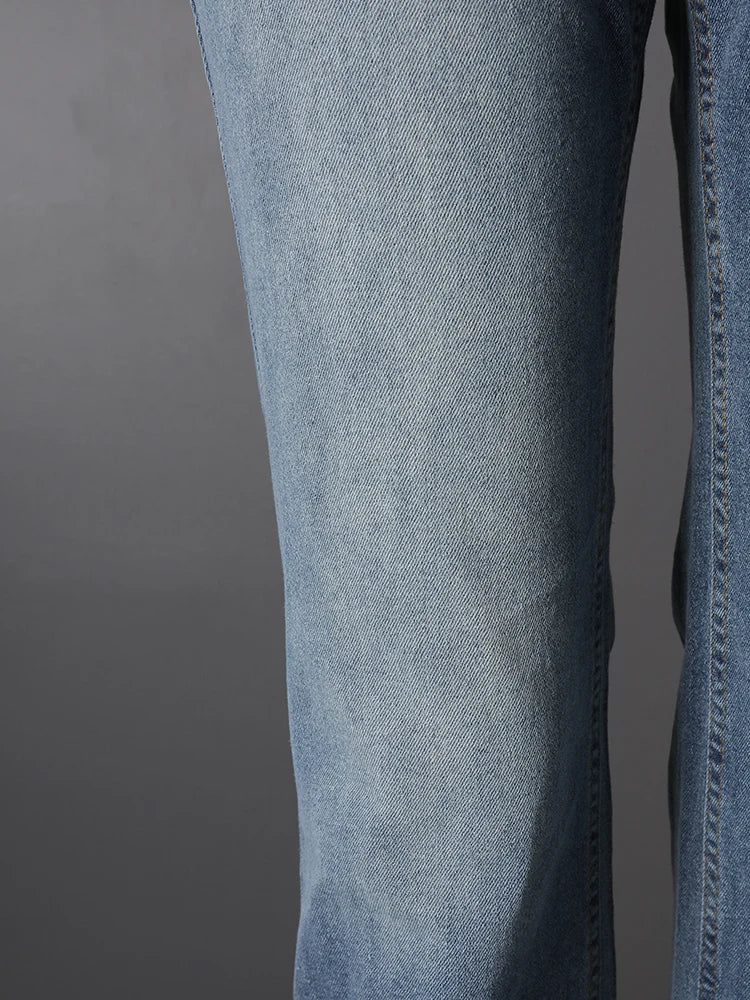 DEAT Fashion Fold Over Waist Flare Jeans Women's Low Waist Slim Light Blue Denim Pants Summer New