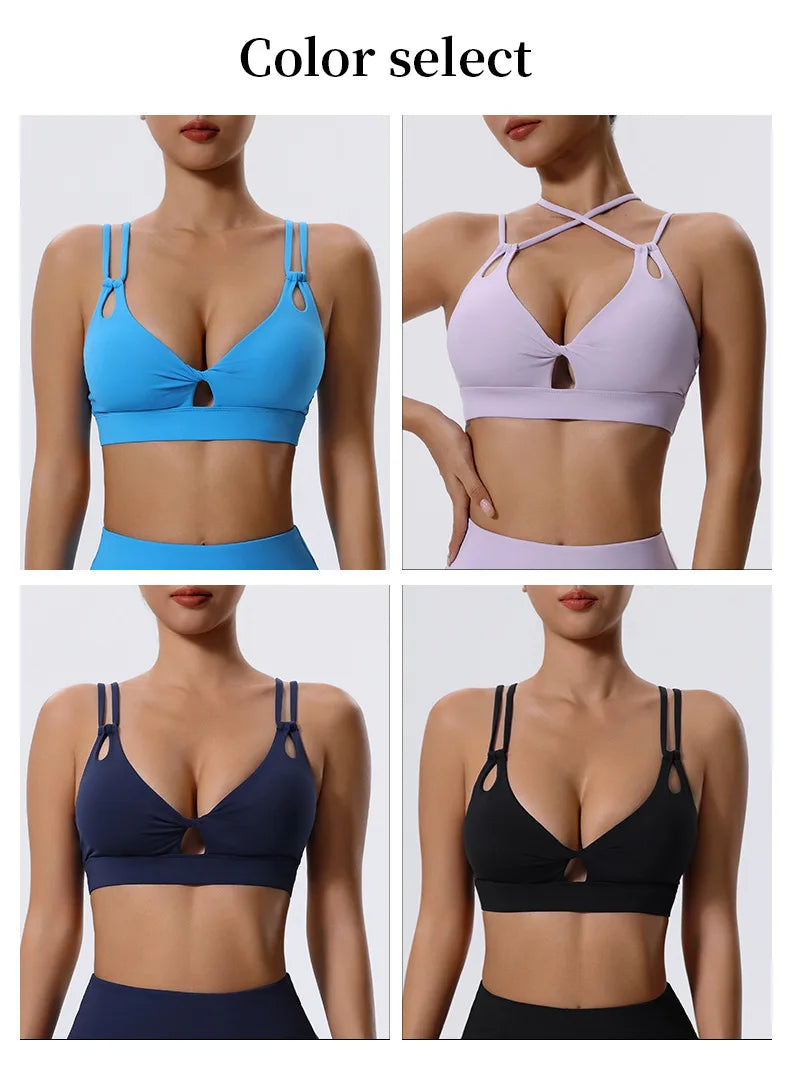 Women Fitness Sports Bra Sexy Top Gym Yoga Bra  Athletic Back Cutout Cross Tight Gym Push Up Workout Soft With Chest Pad