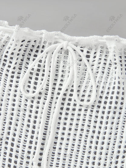 Sexy Summer Knit Cut Out Beach Half Skirt Women Chic Drawstring Fringed Casual Wrap Skirts 2026 Pool Party Swimwear Cover Up K50