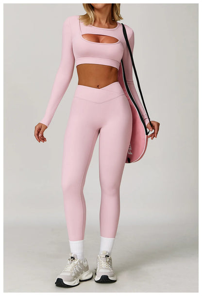 Women Yoga Shirts Crop Top Long Sleeves Sexy Hollow Out Shirts for Women Yoga Sports Fitness Gym Clothes Push Up Workout Tops