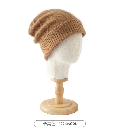 DjzDsm 100%Pure Wool Women's Hat For Winter Warm Soft Luxury Cashmere Twists Slouchy Street y2k Women's Hat