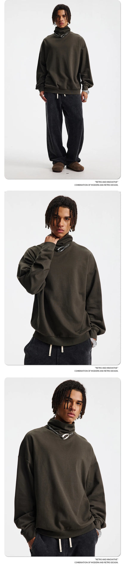 Custom LOGO Men's 305G Spring  Autumn New Cotton Polyester Turtleneck Casual Warm  High Elastic Couple Long Sleeve T-Shirt