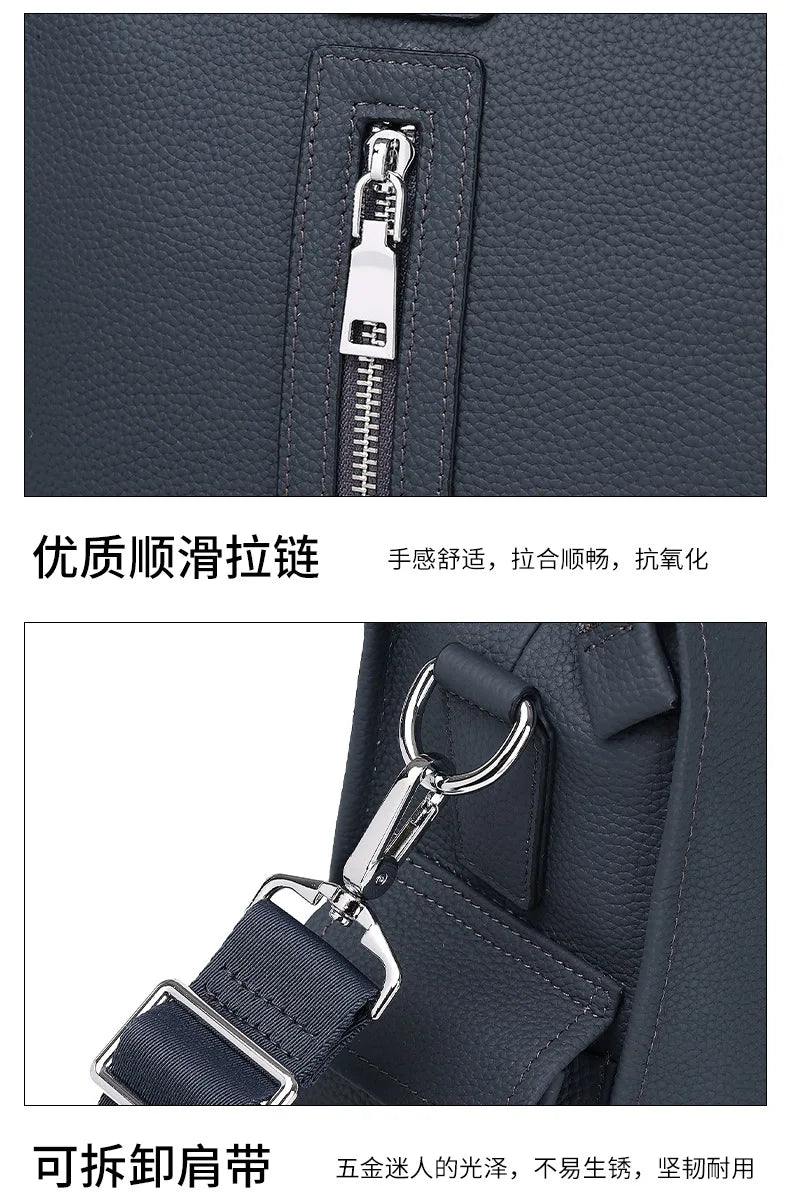 Genuine Messenger Bag Men Leather Handbag Large Capacity Business Commuter Handheld Cowhide Laptop Document Bag Men's Briefcase