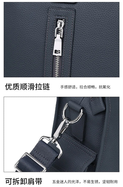 Genuine Messenger Bag Men Leather Handbag Large Capacity Business Commuter Handheld Cowhide Laptop Document Bag Men's Briefcase