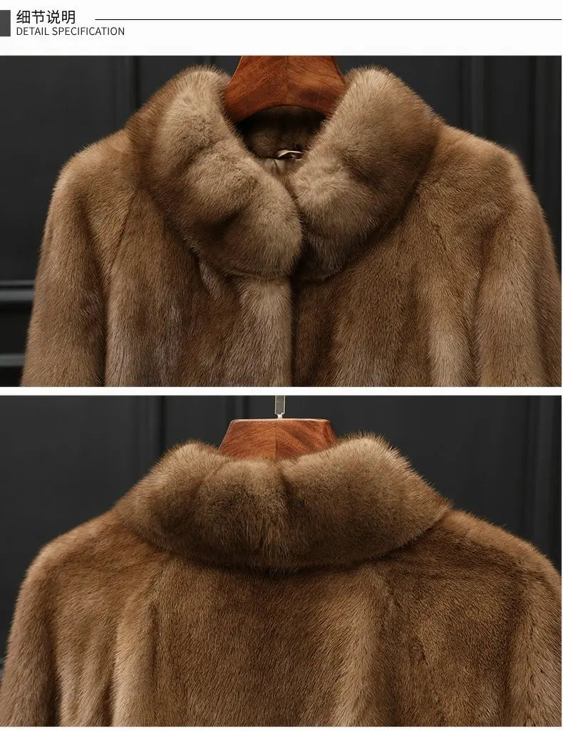 Real Mink Fur Coat Women Clothing Whole Mink Midi Long Fur Jacket 2023 Winter Clothes for Woman Stand Collar Abrigos Mujer FCY