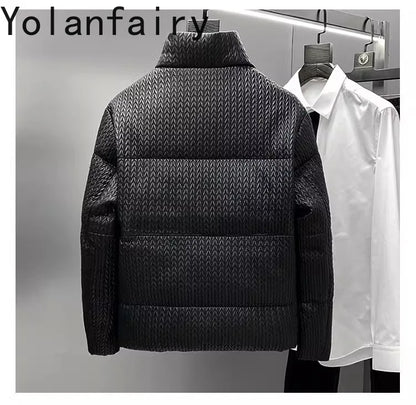 YOLANFAIRY Luxury Top Layer Sheepskin Leather Jackets for Man 2025 Winter Fashion White Goose Down Coat Warm Black Puffer Jacket