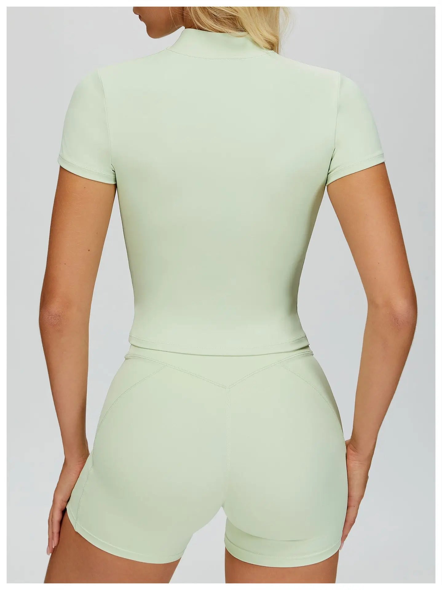 Custom LOGO Women's Yoga Short Sleeve Stand-up Neck Zipper Skinny Sports Short Sleeve Outdoor Running Fitness Top