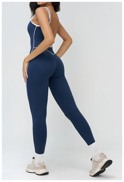 TRY TO BN Sports Jumpsuit Gym Contrast Color Sportswear Backless Fitness Workout One Piece Bodysuit Running Yoga Women Clothing