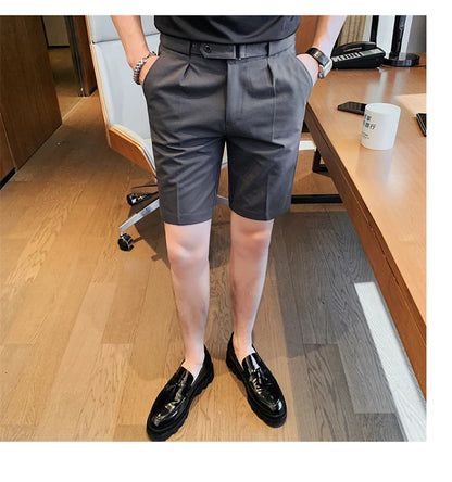 4 Color Summer British Style Suit Shorts 2023 Men Naples Business Casual Slim Fit Short Pant Fashion Slim Fit Solid Color Pants