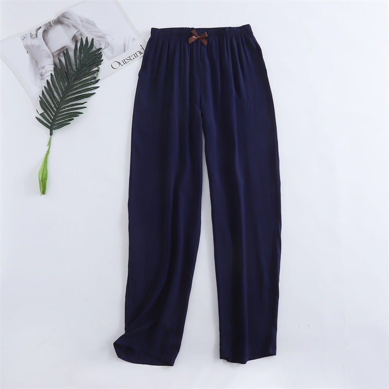 Spring and summer new women's trousers 100% viscose leg + straight casual breathable comfortable plus size home sleep pants cute