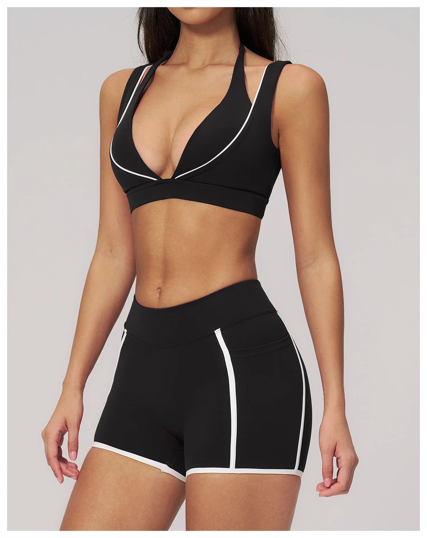 Color Contrast Deep-V Sports Bra Women's Gym Fitness Yoga Top Backless Breathable Sports Underwear Female Push Up Workout Top