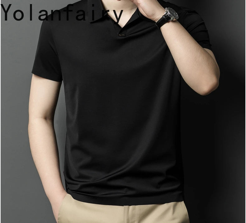 YOLANFAIRY 2.6% Mulberry Silk Polo Shirts Mens T Shirt Short Sleeve T Shirt Men Summer Fashion Tops Men Clothing Футболка Поло