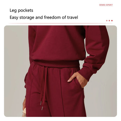 Hearuisavy Winter Pocket High Waist Jogger Sports Pants Female Fitness Gym Pants Casual Loose Sweatpants Wide Leg Trousers