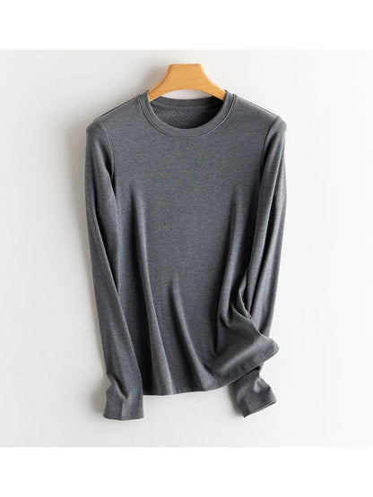 SuyaDream, Women Bottoming T Shirt, Silk Viscose Blend, Long Sleeves, Solid Basic Thermal  Shirt, 2024 Autumn Winter Top