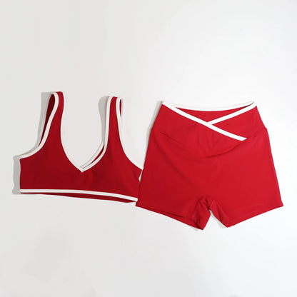 New Summer Women's Fashion Yoga Sports Bra Set (2-Piece) with Fitness Yoga Outfit Color-Blocked Fitness Two-Piece Set Female