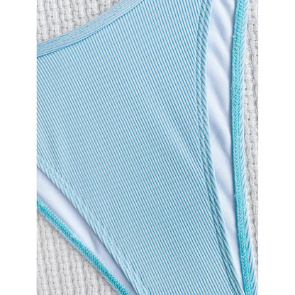 XS - L Ribbed Halter Bikini Women Swimwear Female Swimsuit Four-pieces Bikini set With Sarong Bather Bathing Suit Swim V3152B