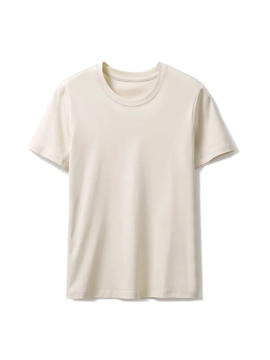 SuyaDream,Women Solid T shirts, 10%Silk 58%Cotton, V Neck, Short Sleeved Tee, 2025 Summer Candy Colors Basic Cozy Top