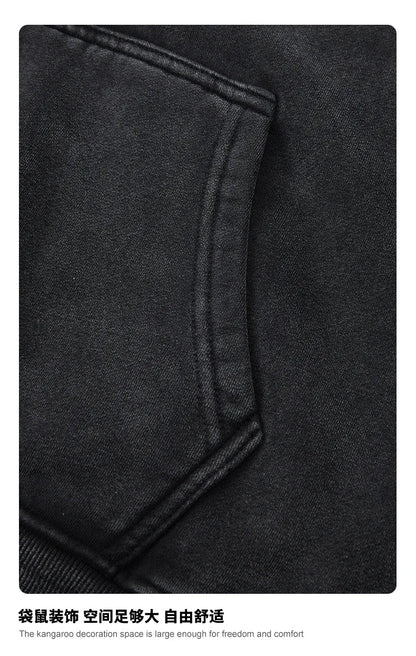 Custom LOGO Men's 400G Autumn Winter Retro Washed Boxy Fleece Collar Plush Thickened  Hooded  Zipper Jacket Couple style set