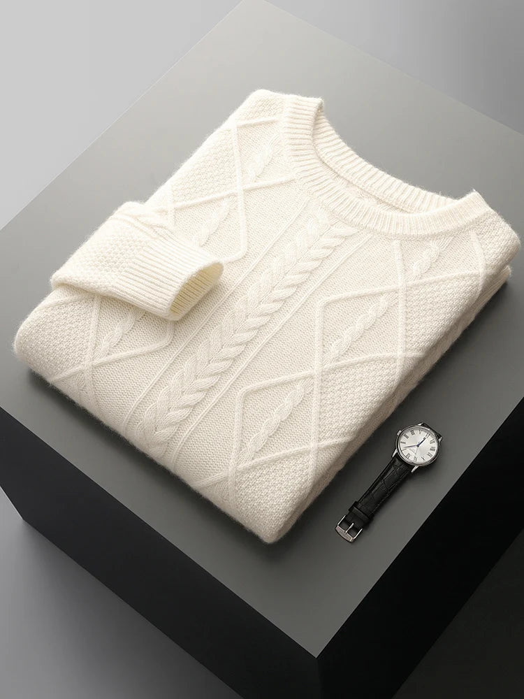 100% Pure Merino Wool Pullover 2025 Autumn/Winter New Men's Round Neck Business Casual Cashmere Sweater Loose Solid Color Tops