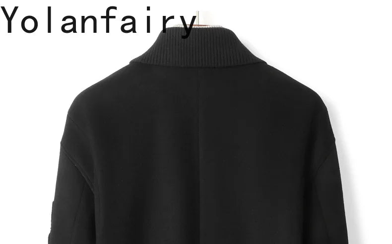 YOLANFAIRY 2025 Light Luxury 95% Wool 5% Cashmere Coats for Men Fashion Woolen Jacket Man Clothing Detachable Lapel Wool Coat