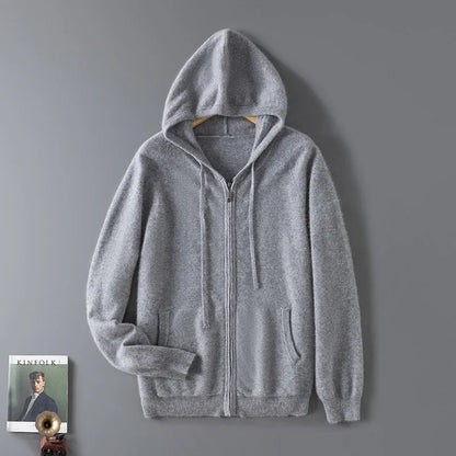 DjzDsm Autumn and Winter100% Merino Wool Men's Knitted Top Zipper Hoodie Zipper Cardigan Knitted Coat Sweater Hoodie