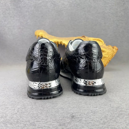 2026 new authentic crocodile leather men's black sneakers real crocodile leather men's soft lace-up casual shoes