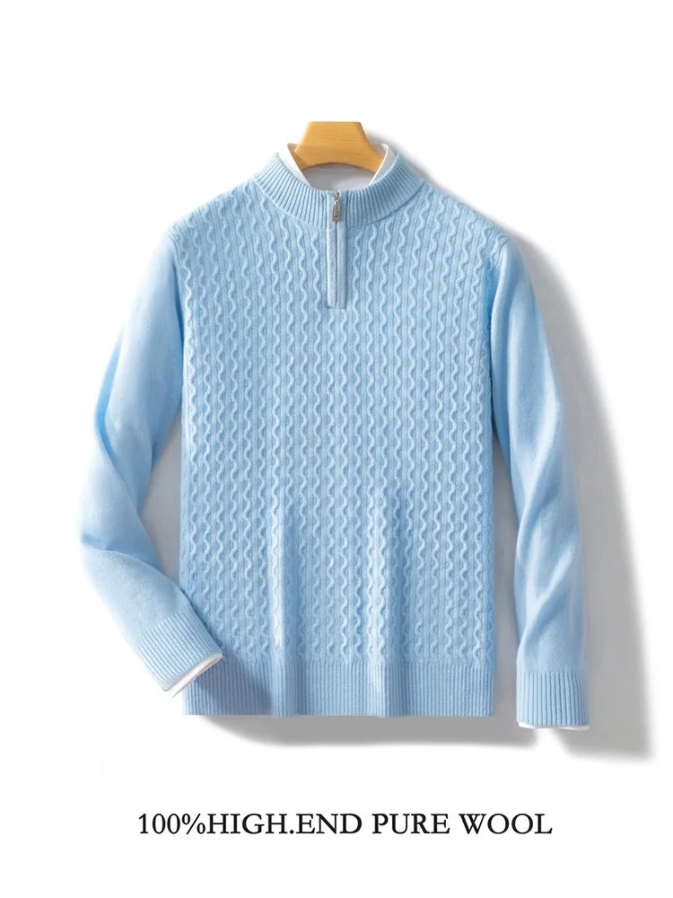 2024 Autumn Winter New Men's Half-High-Neck Thick 100% Pure Wool Sweater Long-Sleeved Business Warm Cashmere Bottoming Shirt Top
