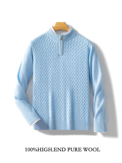 2024 Autumn Winter New Men's Half-High-Neck Thick 100% Pure Wool Sweater Long-Sleeved Business Warm Cashmere Bottoming Shirt Top